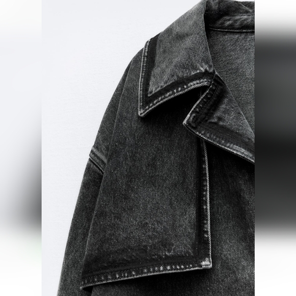 ZARA Denim Trench Coat Jacket Long Oversized Size L/XL - Picture 3 of 11